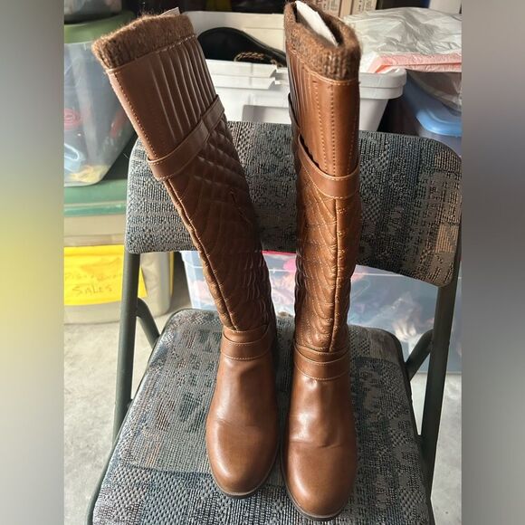 Just Fab Brown Knee Quilted Boots - Picture 2 of 16